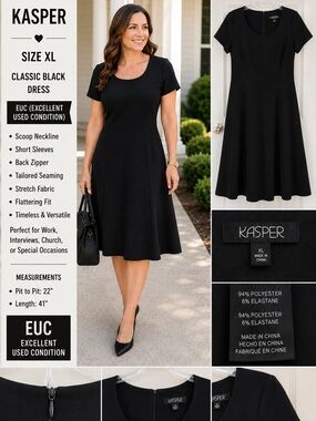 Kasper Black Scoop Neck Dress XL EUC